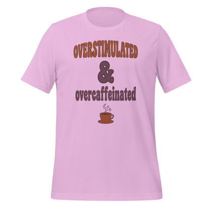 Overstimulated & Overcaffeinated soft retro coffee mental health tee — Lilac, front