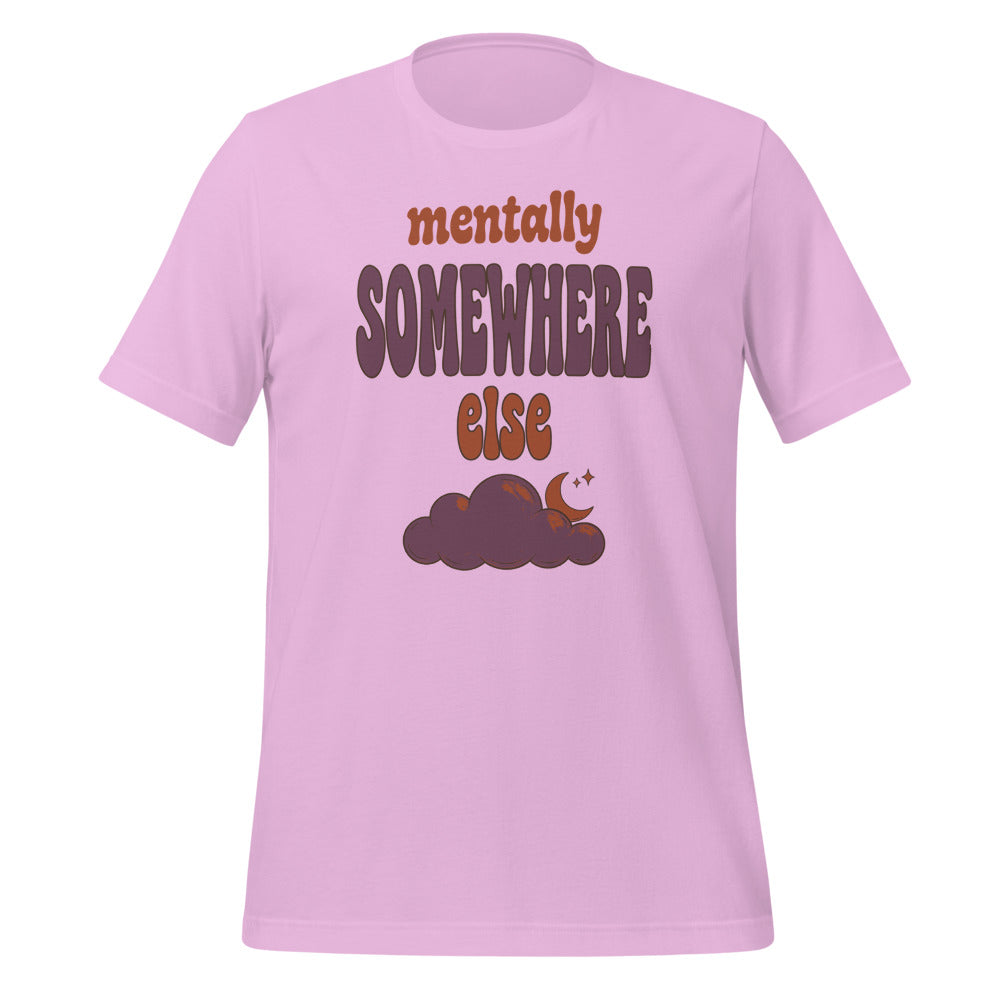 Mentally Somewhere Else soft retro daydream mental health tee — Lilac, front