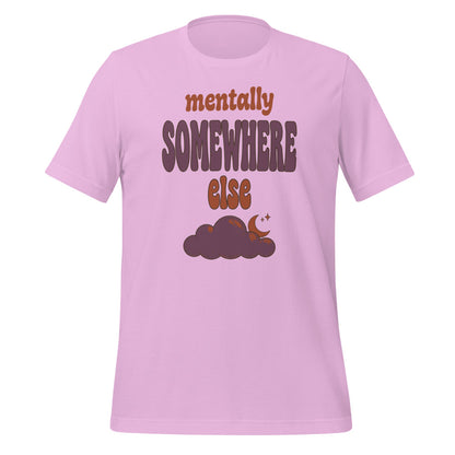 Mentally Somewhere Else soft retro daydream mental health tee — Lilac, front