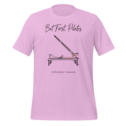 But First Pilates reformer line-art tee — Lilac, front