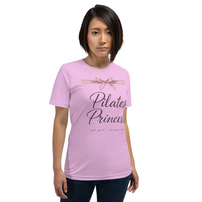 Pilates Princess coquette bow tee — Lilac, on model