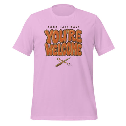 Funny hairstylist Good Hair Day You're Welcome tee — Lilac, front