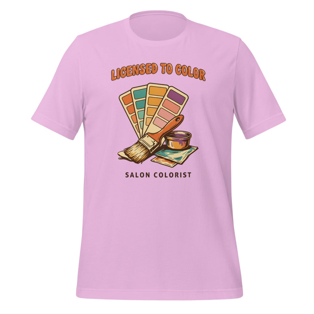Salon colorist Licensed to Color retro tee — Lilac, front