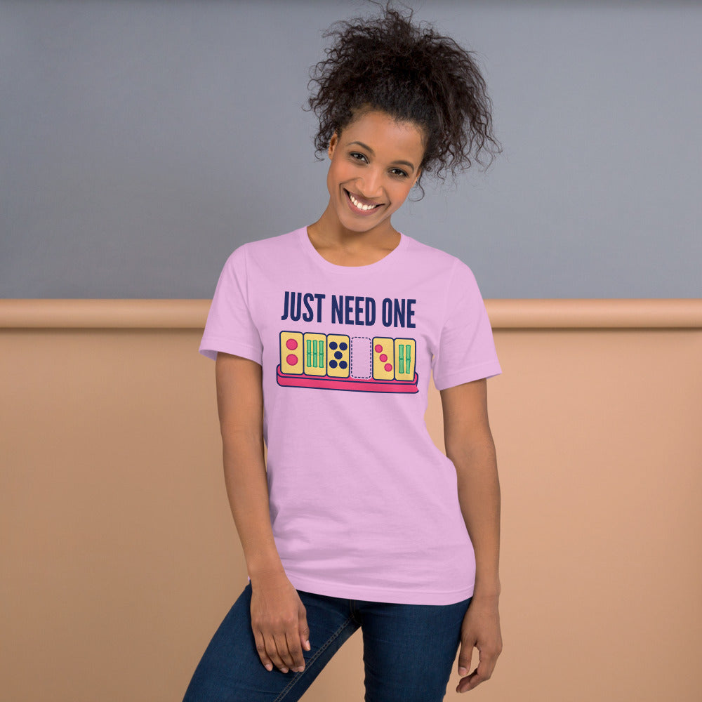 Just Need One funny mahjong tee — Lilac, on model