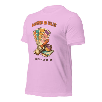 Salon colorist Licensed to Color retro tee — Lilac, front-right