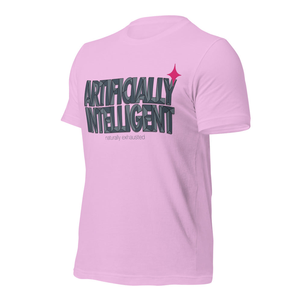Artificially Intelligent funny AI t-shirt — Lilac, front-right