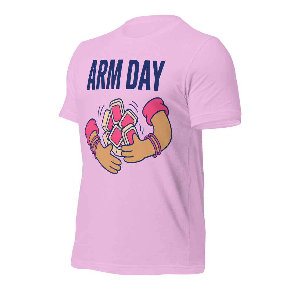 Arm Day funny mahjong tee — Lilac, front-right