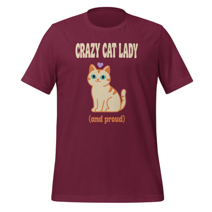 Crazy Cat Lady and Proud retro Y2K tee — Maroon, front