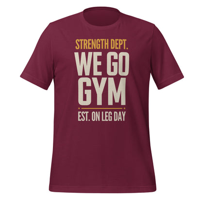 We Go Gym vintage athletic gym tee — Maroon, front