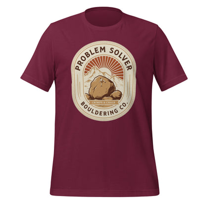 Problem Solver Bouldering Badge t-shirt — Maroon, front