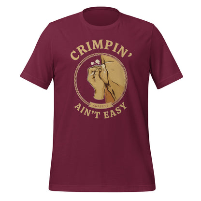 Crimpin' Ain't Easy bouldering badge t-shirt — Maroon, front