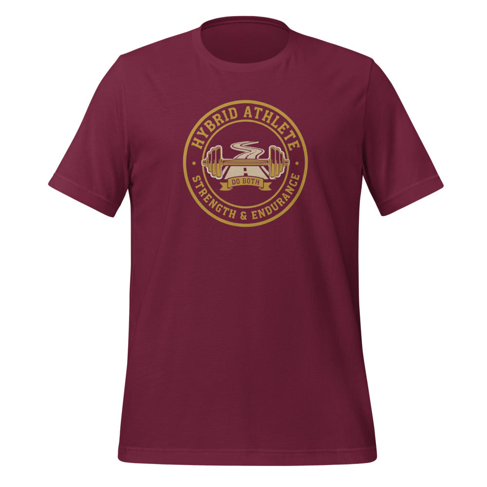 Hybrid Athlete vintage athletic-department crest tee — Maroon, front