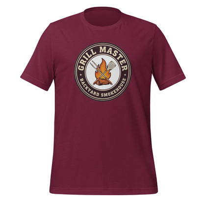 Grill Master retro backyard smokehouse tee — Maroon, front