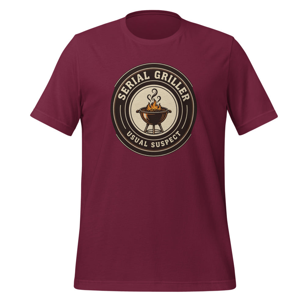 Serial Griller funny BBQ tee — Maroon, front