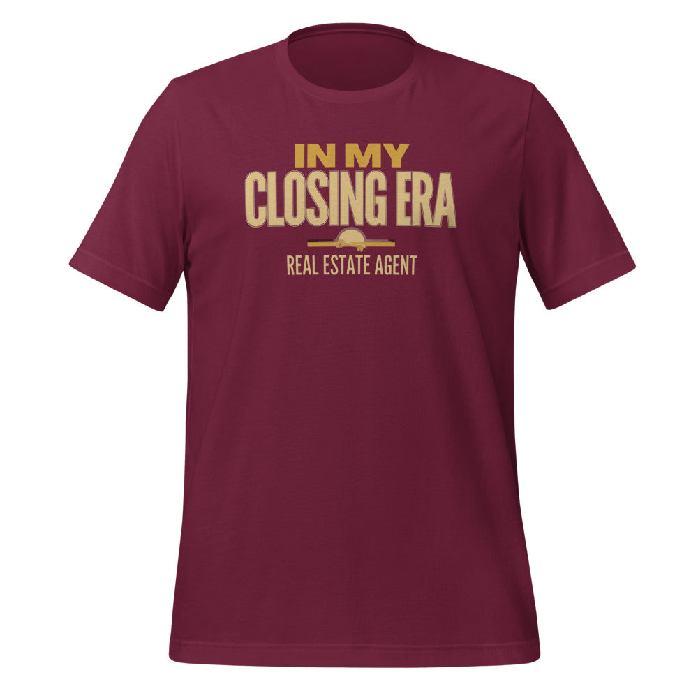 In My Closing Era real estate agent tee — Maroon, front