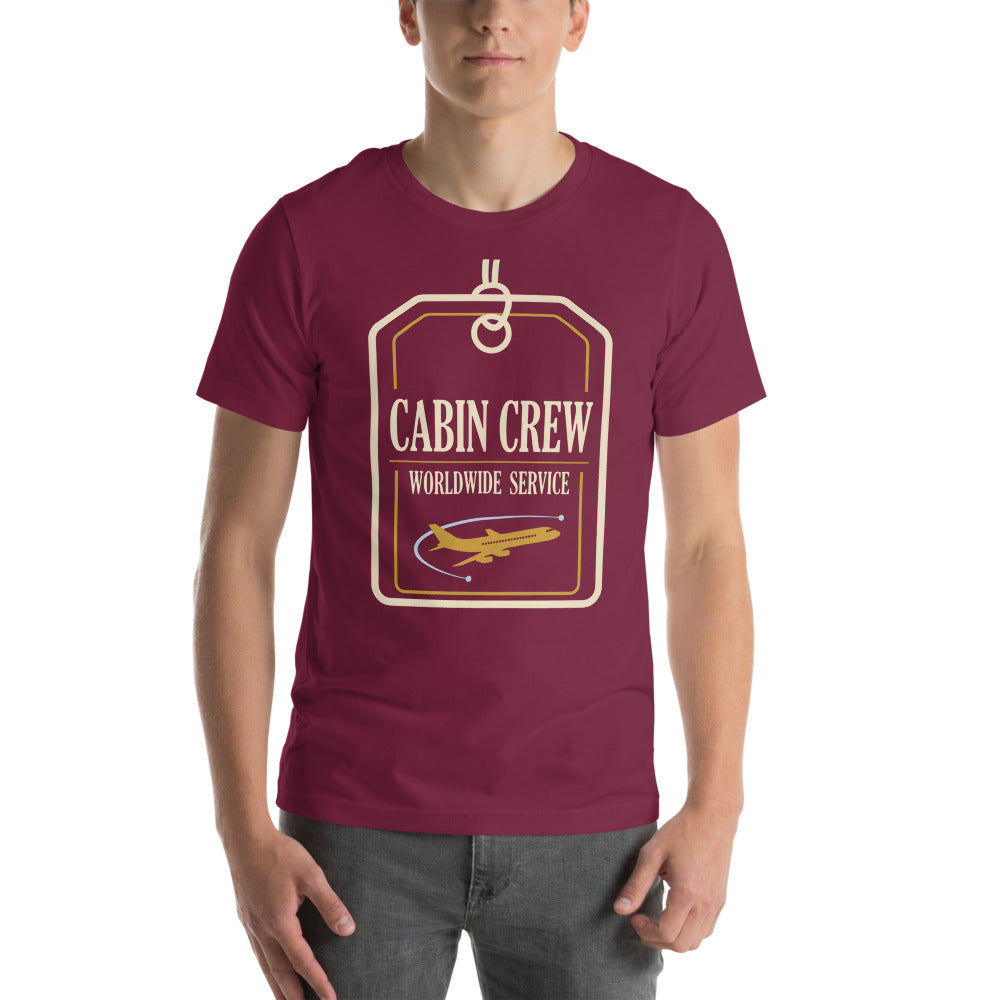 Worldwide Service cabin crew tee — Maroon, on model