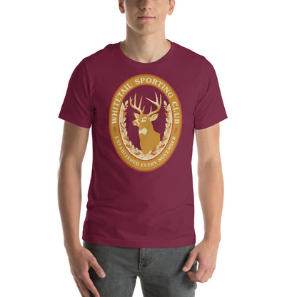 Whitetail Sporting Club vintage deer hunting tee — Maroon, on model