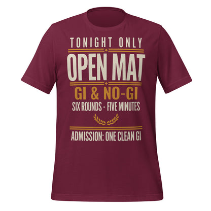 Open Mat Tonight Brazilian jiu jitsu t-shirt — Maroon, front