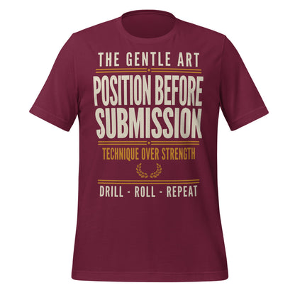 Position Before Submission Brazilian jiu jitsu t-shirt — Maroon, front