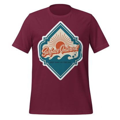 Surface Interval vintage scuba diving travel decal t-shirt — Maroon, front