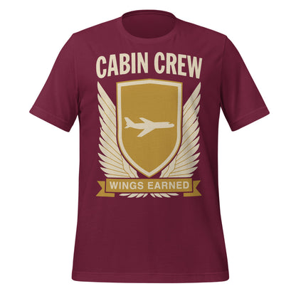 Wings Earned flight attendant tee — Maroon, front