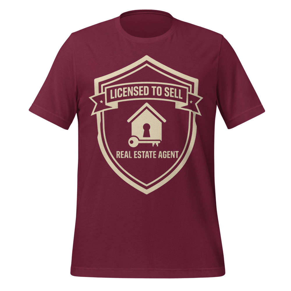 Licensed to Sell real estate agent tee — Maroon, front