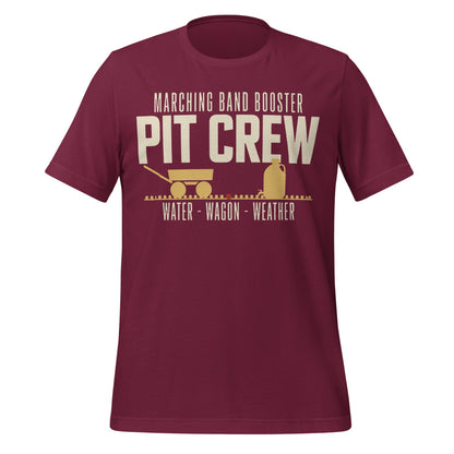 Pit Crew marching band booster t-shirt — Maroon, front