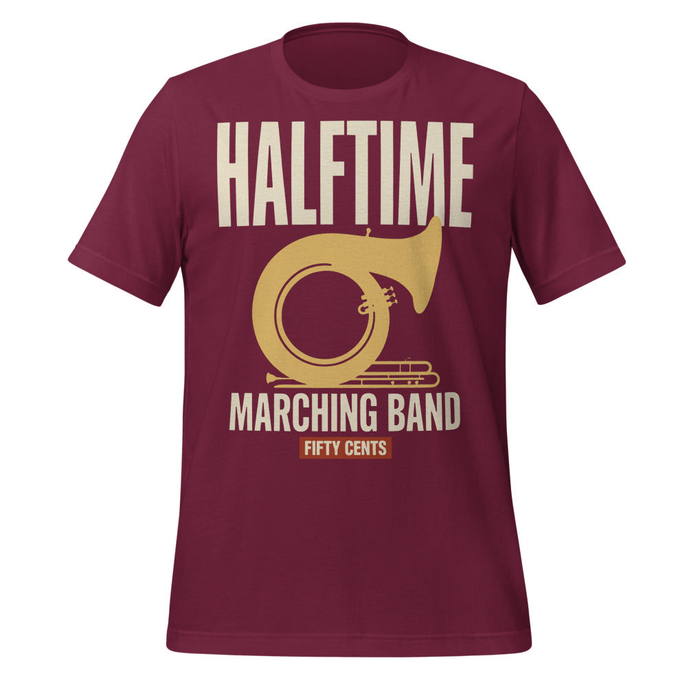 Official Halftime vintage marching band t-shirt — Maroon, front