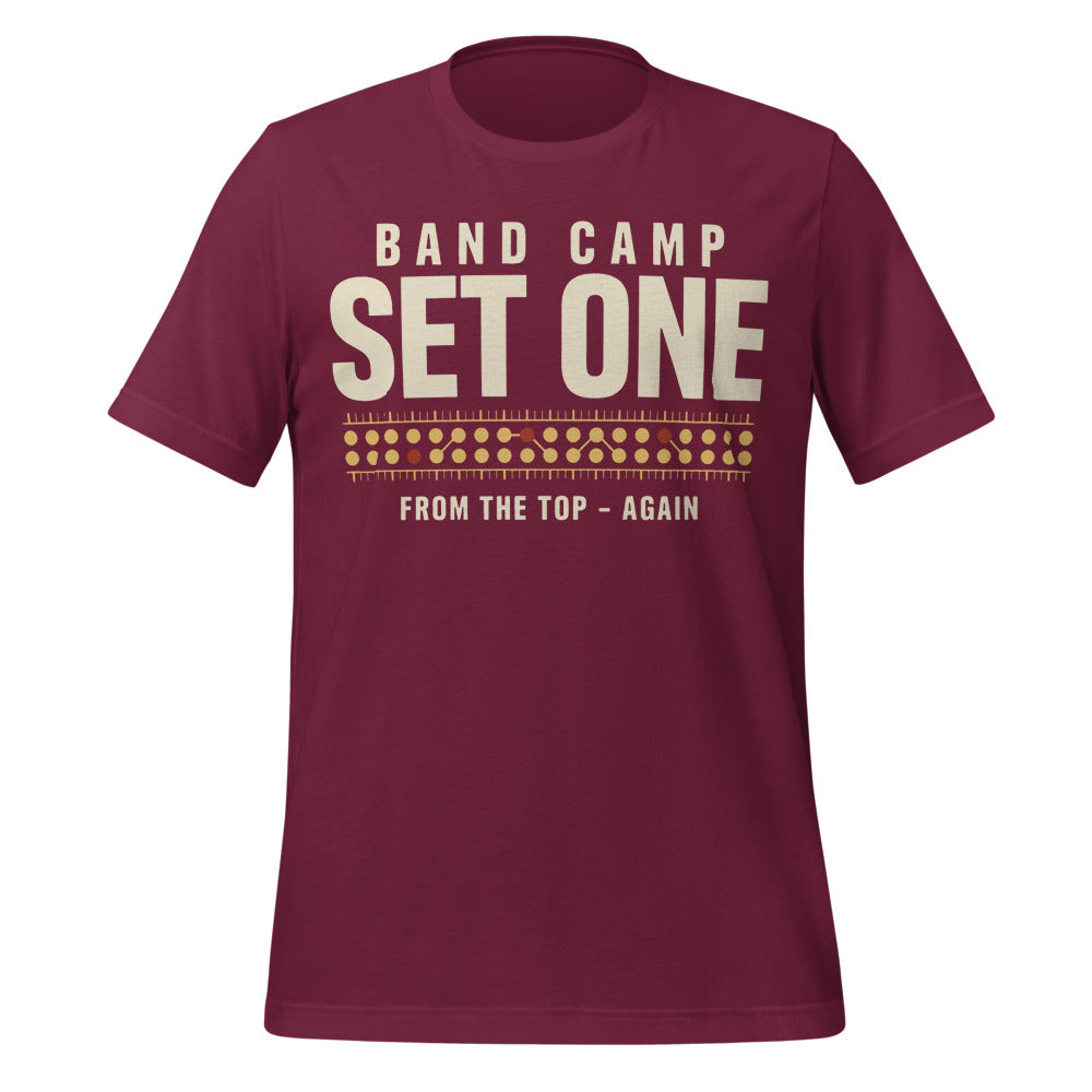 Set One marching band drill chart t-shirt — Maroon, front