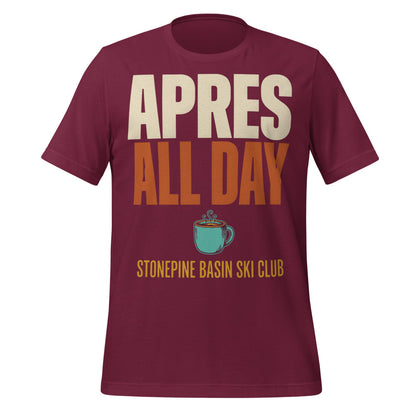 Après All Day Stonepine Basin Ski Club retro apres-ski t-shirt — Maroon, front