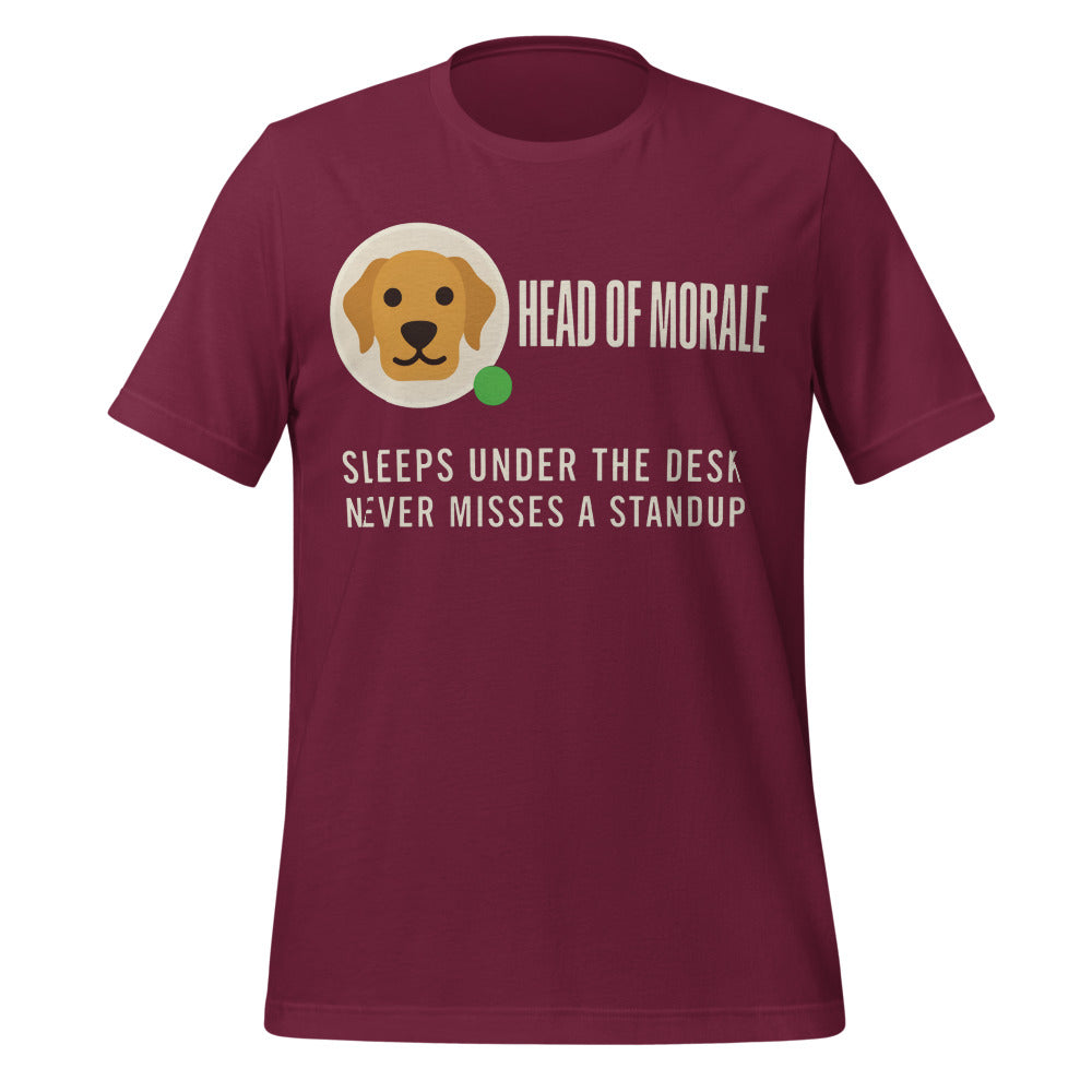 Head of Morale dog profile card unisex t-shirt — Maroon, front