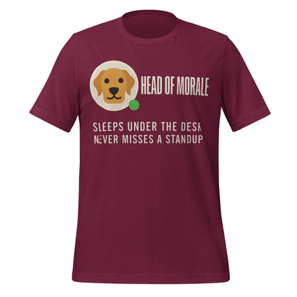 Head of Morale dog profile card unisex t-shirt — Maroon, front