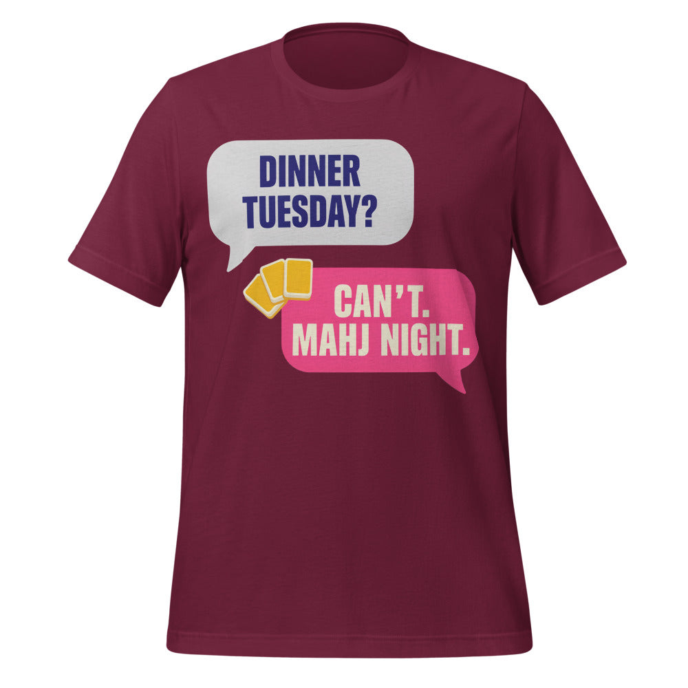 Mahj Night funny mahjong tee — Maroon, front