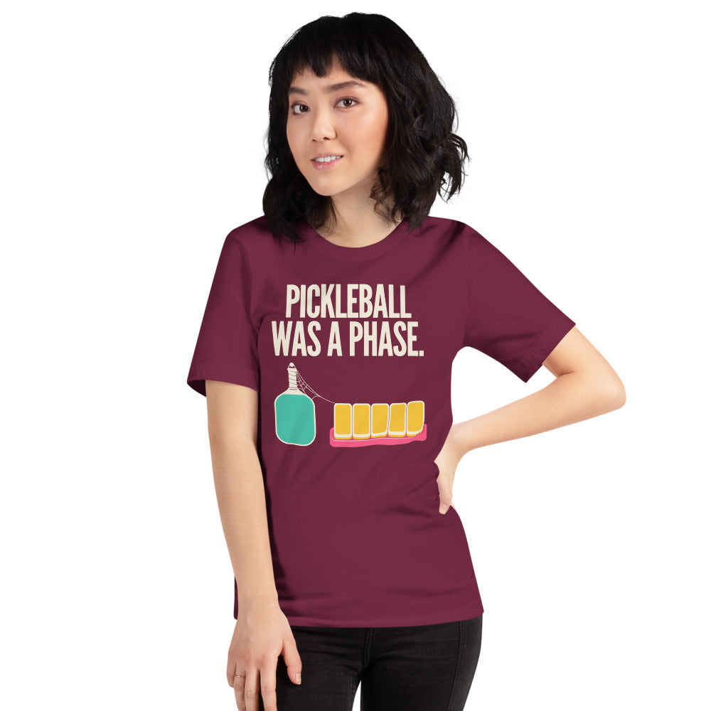 Pickleball Was A Phase funny mahjong tee — Maroon, on model