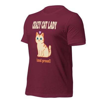 Crazy Cat Lady and Proud retro Y2K tee — Maroon, front-right