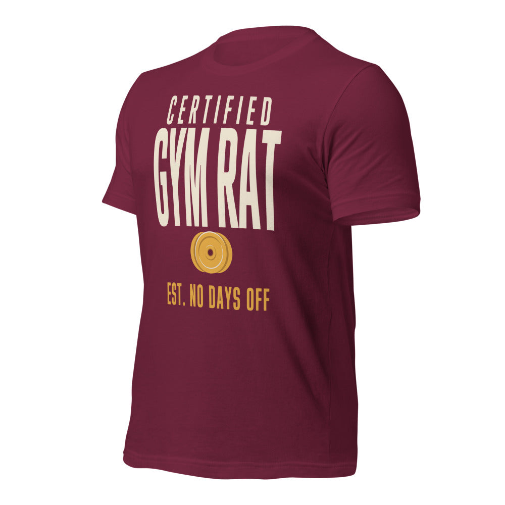 Certified Gym Rat vintage athletic tee — Maroon, front-right