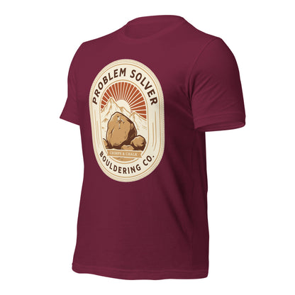 Problem Solver Bouldering Badge t-shirt — Maroon, front-right