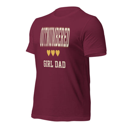 Girl Dad Outnumbered & Proud tee — Maroon, front-right