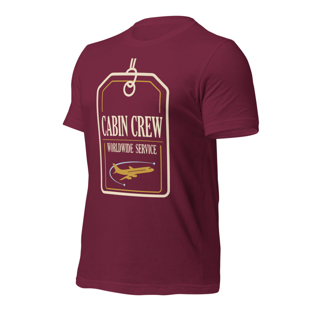 Worldwide Service cabin crew tee — Maroon, front-right