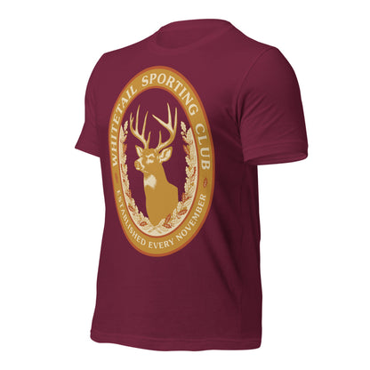 Whitetail Sporting Club vintage deer hunting tee — Maroon, front-right