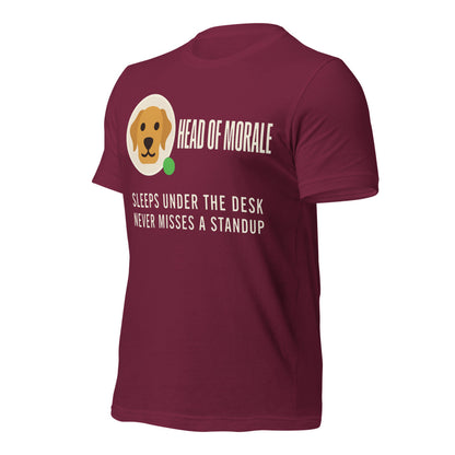 Head of Morale dog profile card unisex t-shirt — Maroon, front-right