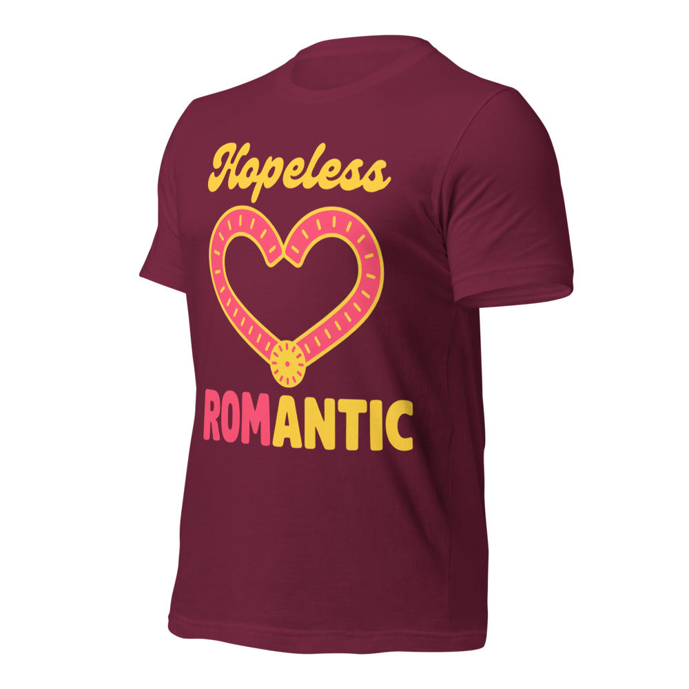 Hopeless ROMantic funny physical therapy tee — Maroon, front-right