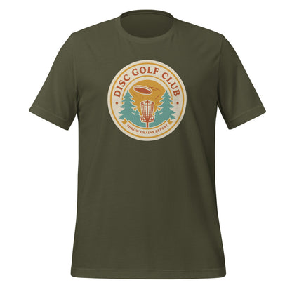 Disc Golf Club retro badge tee — Military Green, front