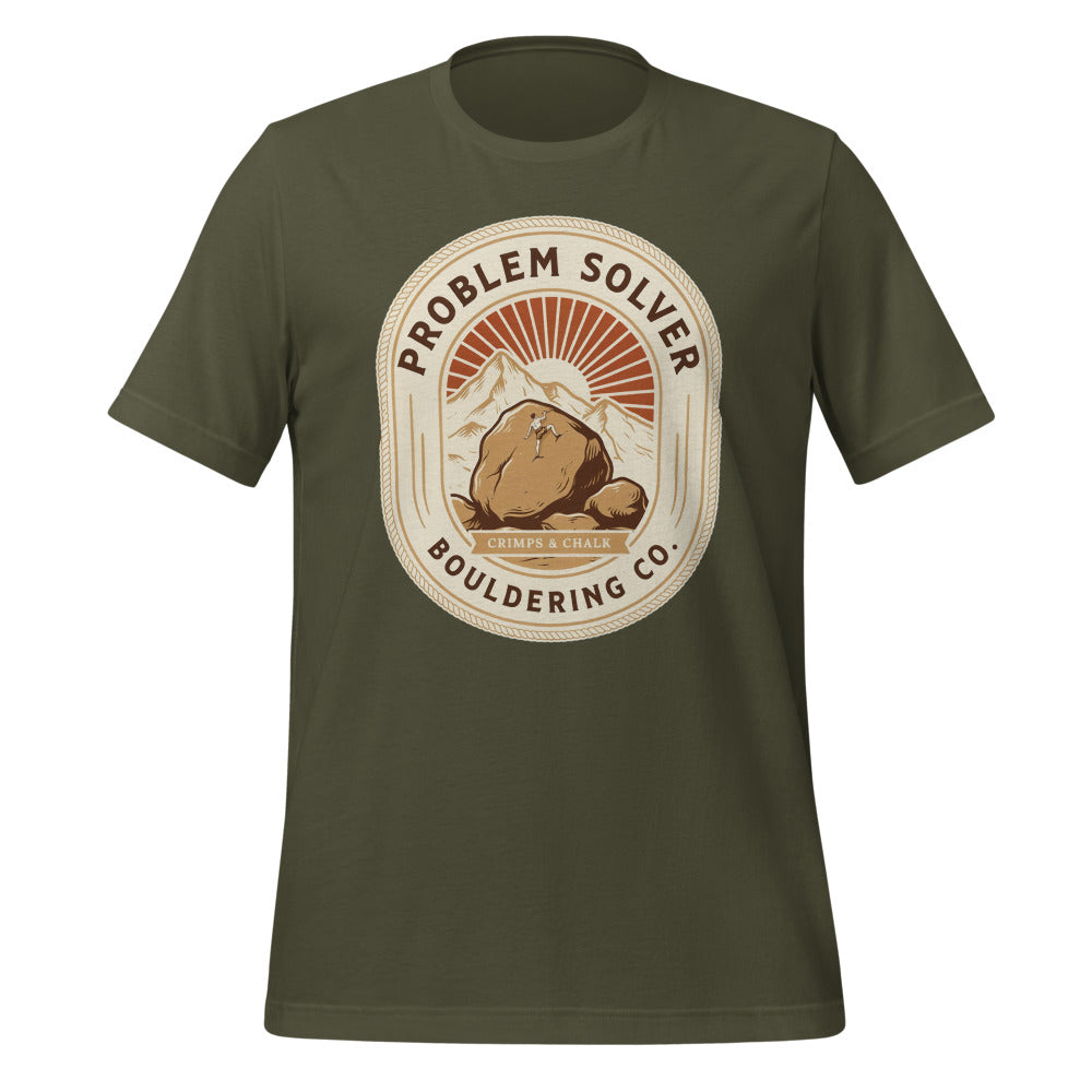 Problem Solver Bouldering Badge t-shirt — Military Green, front