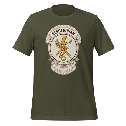 Electrician Journeyman trade crest tee — Military Green, front