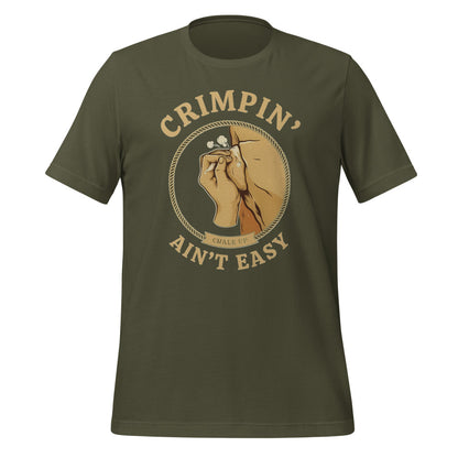 Crimpin' Ain't Easy bouldering badge t-shirt — Military Green, front