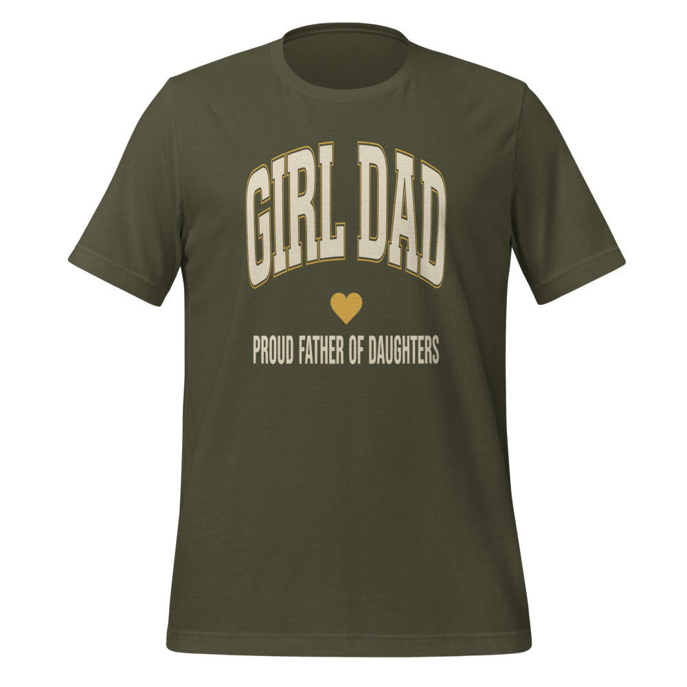 Girl Dad retro varsity tee — Military Green, front