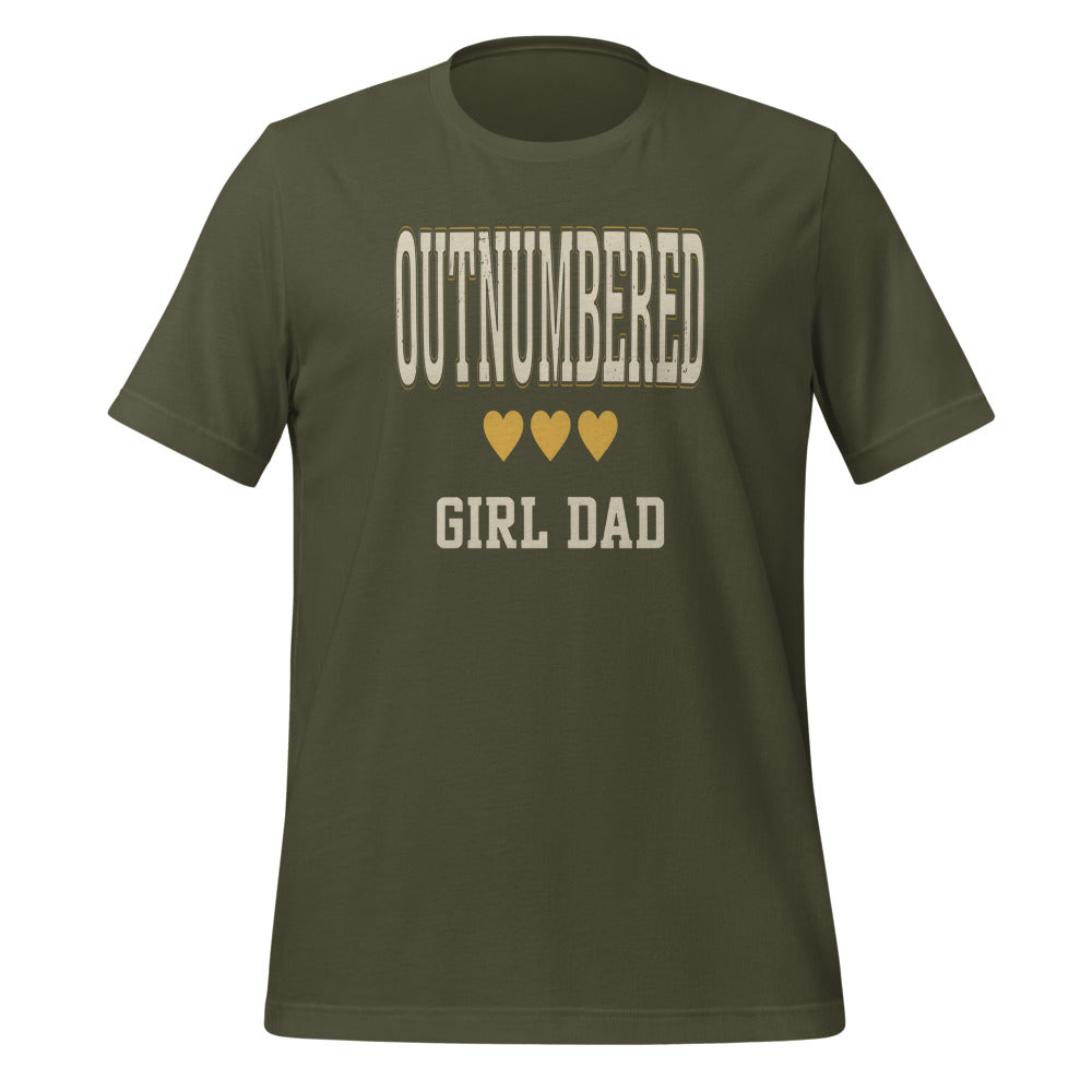 Girl Dad Outnumbered & Proud tee — Military Green, front