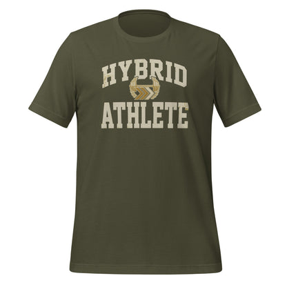 Hybrid Athlete vintage varsity tee — Military Green, front