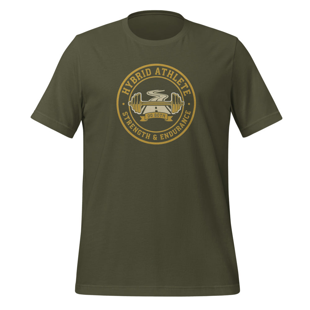 Hybrid Athlete vintage athletic-department crest tee — Military Green, front